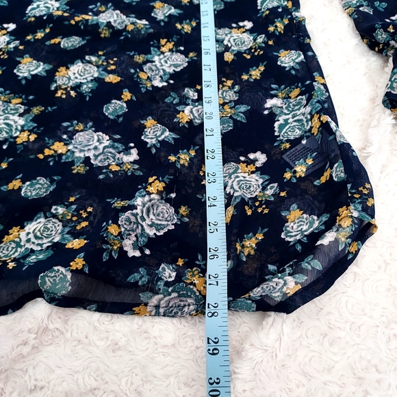 Mossimo Supply Co Semi sheer blue floral tunic Med Cottagecore Fairy Flowy Airy - Picture 10 of 11